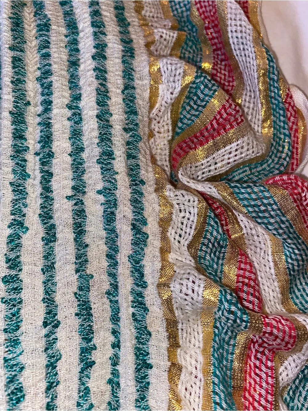 Mixit Striped Woven Scarf in Teal, Coral, Gold & Cream
